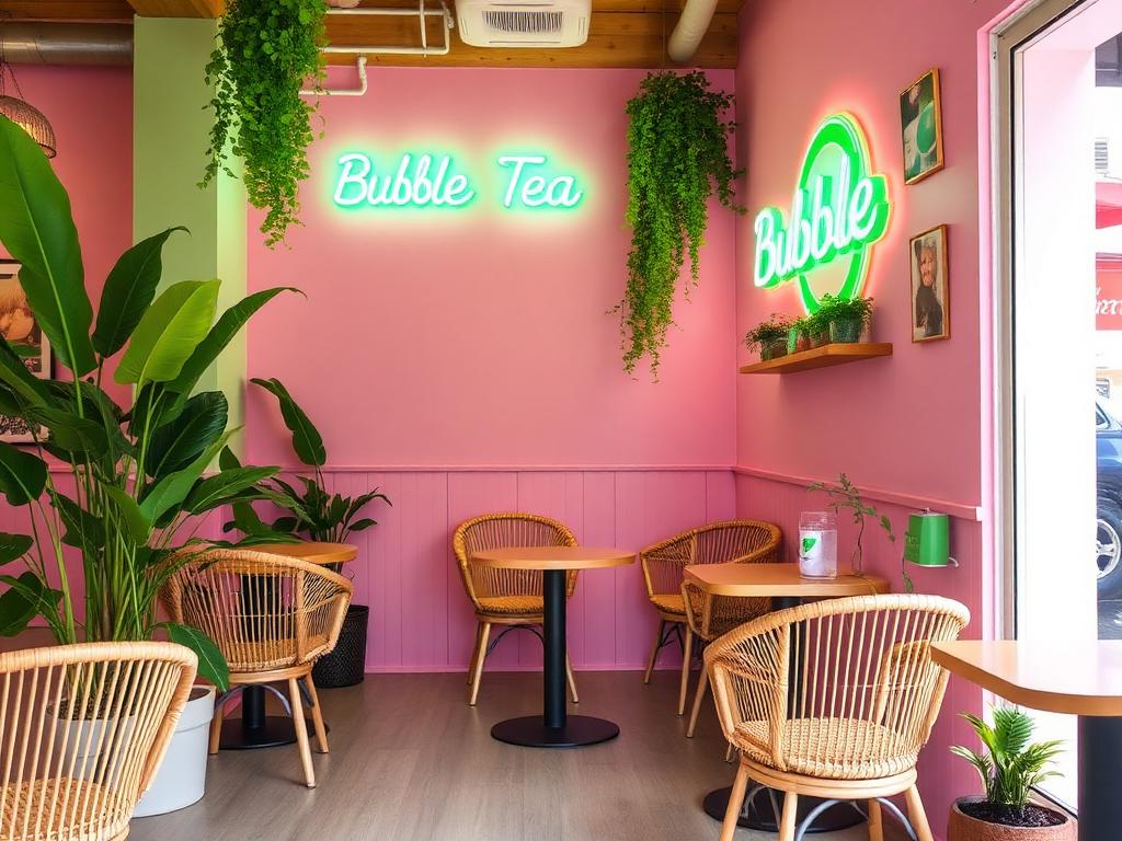 Pink interior with rattan chairs